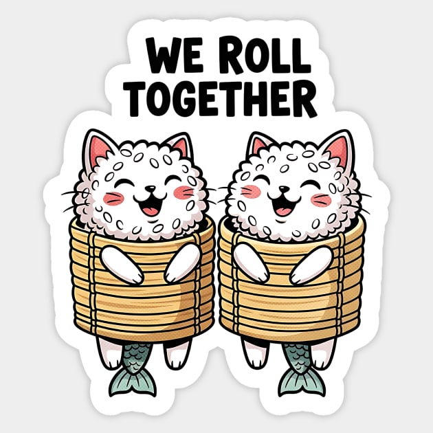 We Roll Together Kawaii Sushi Cats Sticker by Designed By Marty